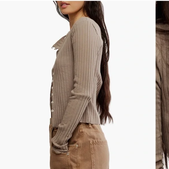 Free People Tilly Rib long sleeve button up Top - Picture 3 of 5